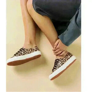 Superga Leopard Print Black Laced Low Top Sneaker Sz. 39.5 (8.5 USA)